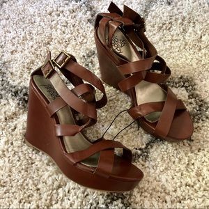 NWT Vegan Leather Platform Strappy Wedges